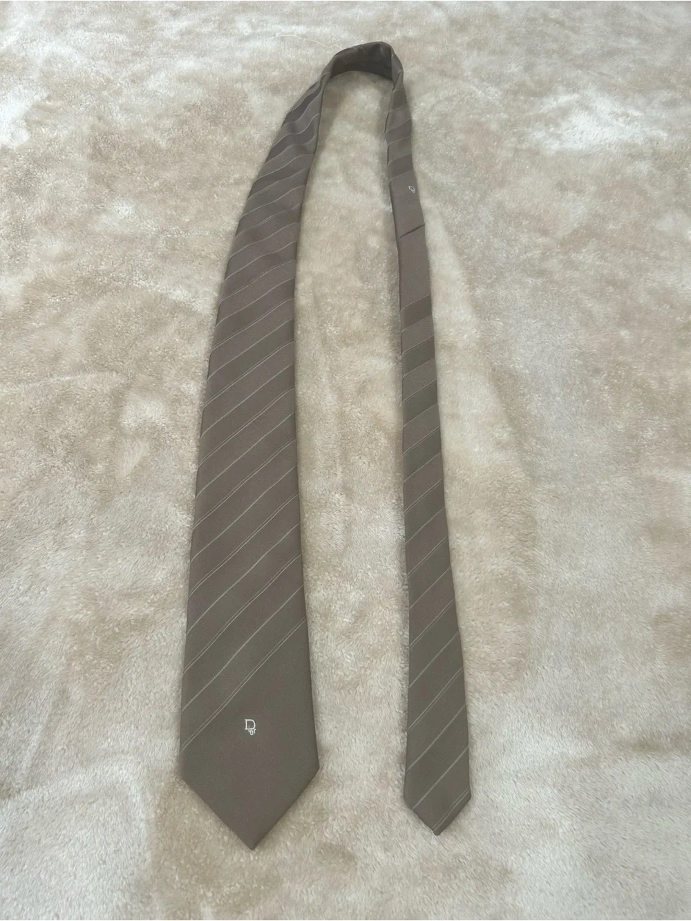 Christian Dior Vintage Striped Tie Brown Silver Logo Quiet Luxury Necktie dad